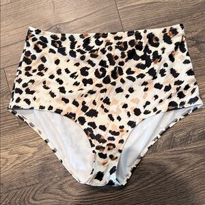 Aerie High-Waist Leopard Print Swim Bottoms - Beige/Black
